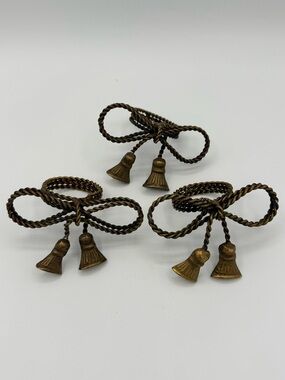 Kemp & Beatley Set of 3- Brass Bow and Tassel Napkin Rings